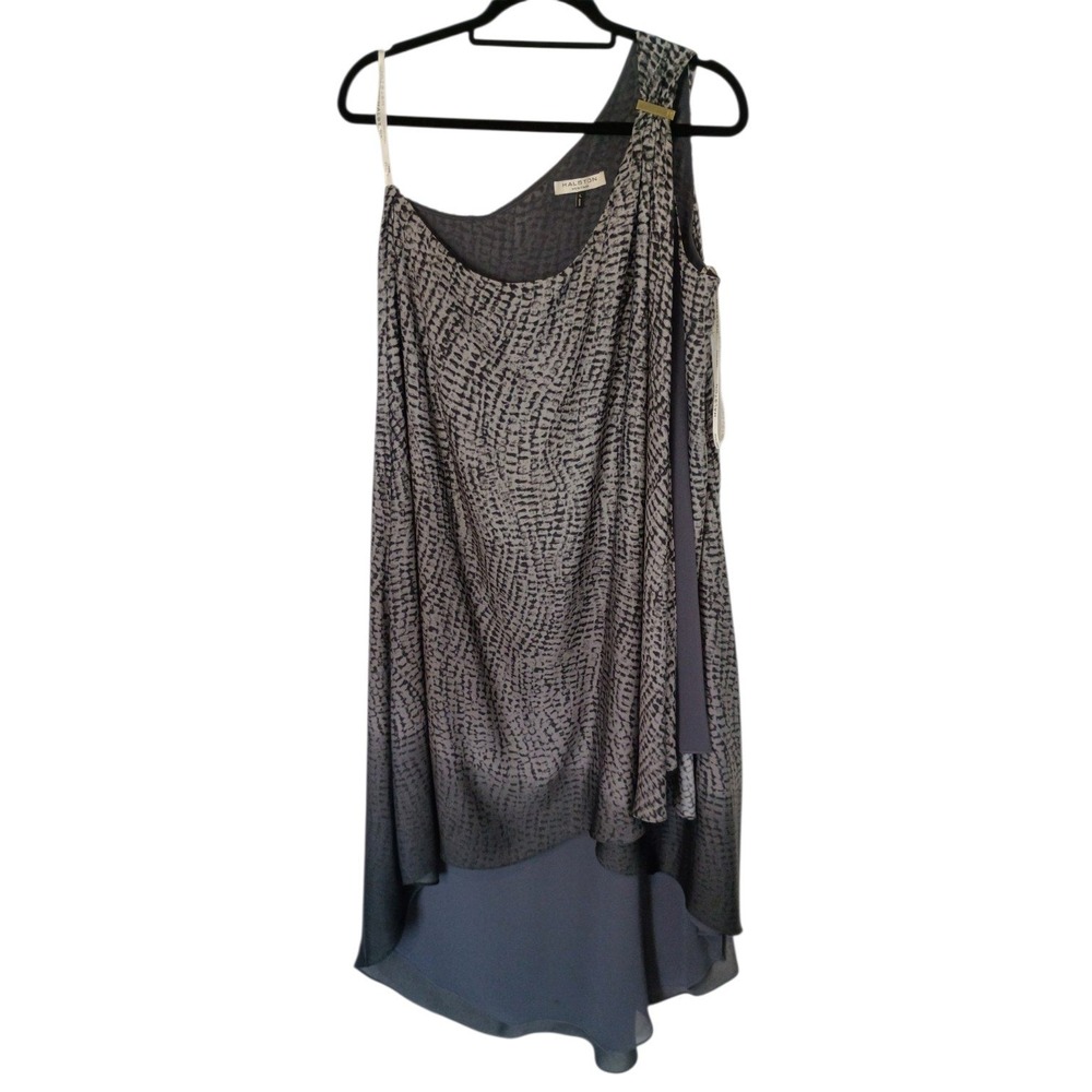 Halston Heritage One Shoulder Snakeskin Ombre High Low Cocktail Dress Grey Sz 6